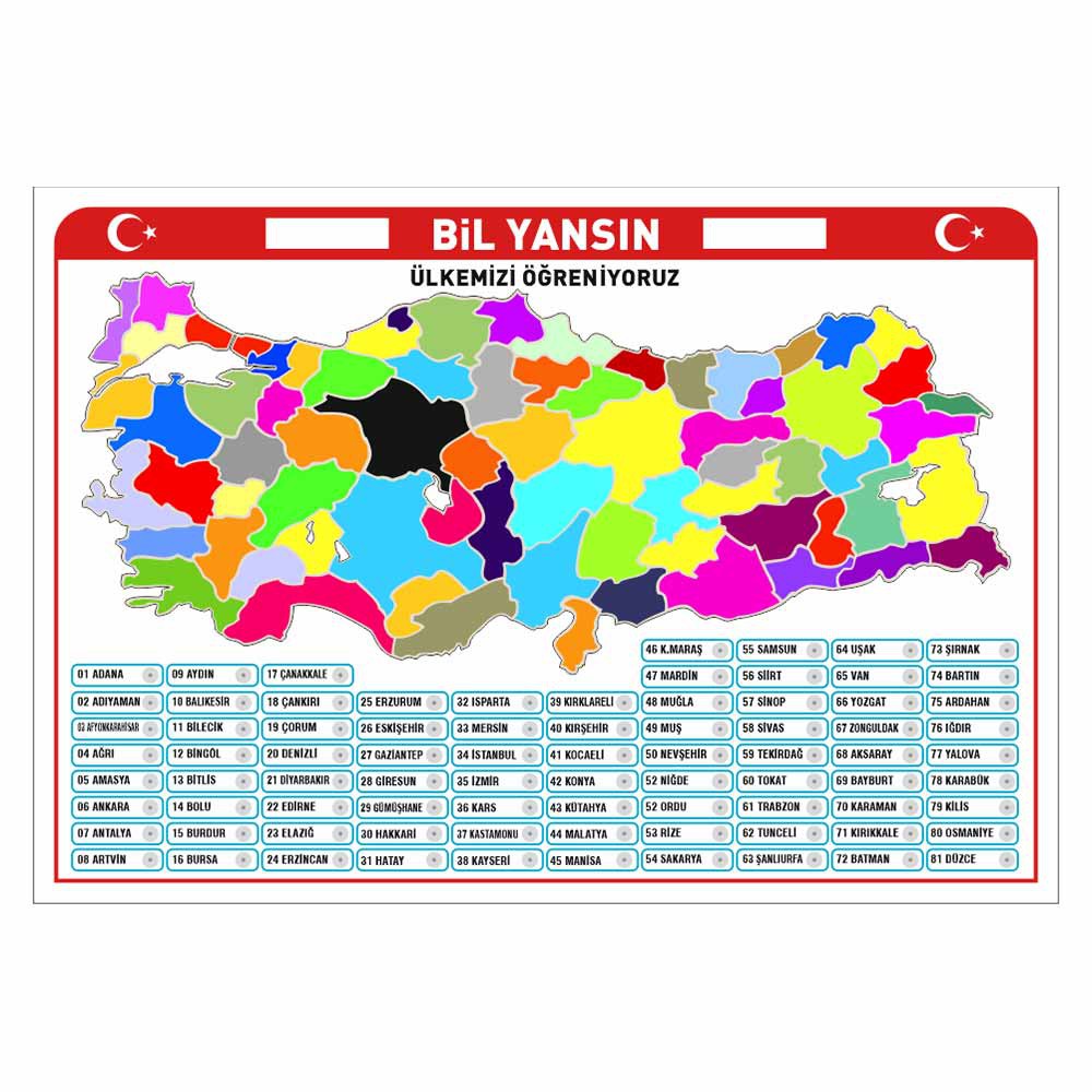 Bil Yansın Türkiye Haritası (Şehir Bulma Oyunu - Led Işıklı)