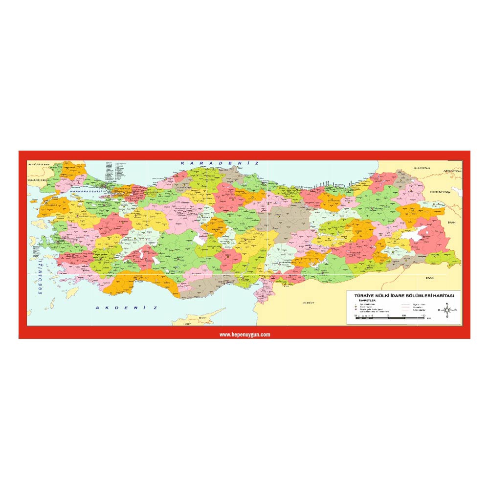 Gizil Öğrenme Baskılı Sıra Örtüsü - (Türkiye Mülki İdare Haritası)