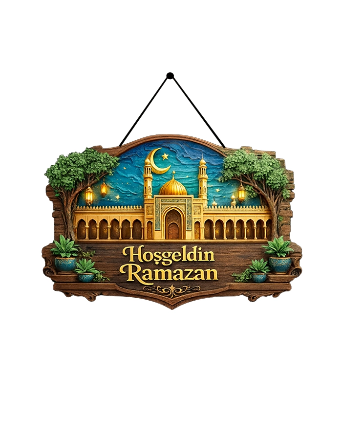 Hoşgeldin Ramazan Ahşap Üzeri Uv Baskı Kapı Süsü
