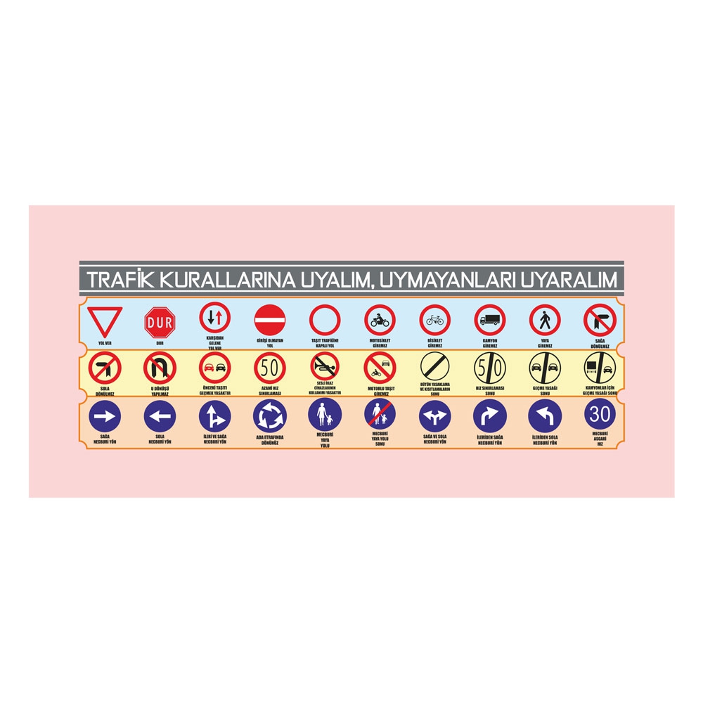 Gizil Öğrenme Baskılı Sıra Örtüsü - (Trafik İşaretleri)