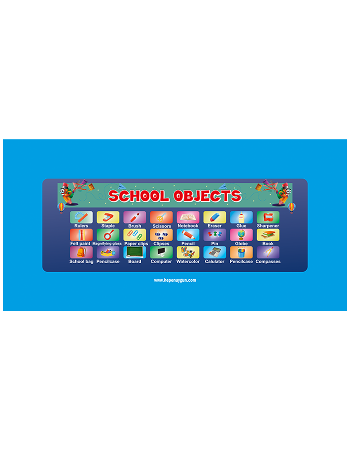 Gizil Öğrenme Galoş Tarzı Baskılı Sıra Örtüsü (İngilizce School Objects)