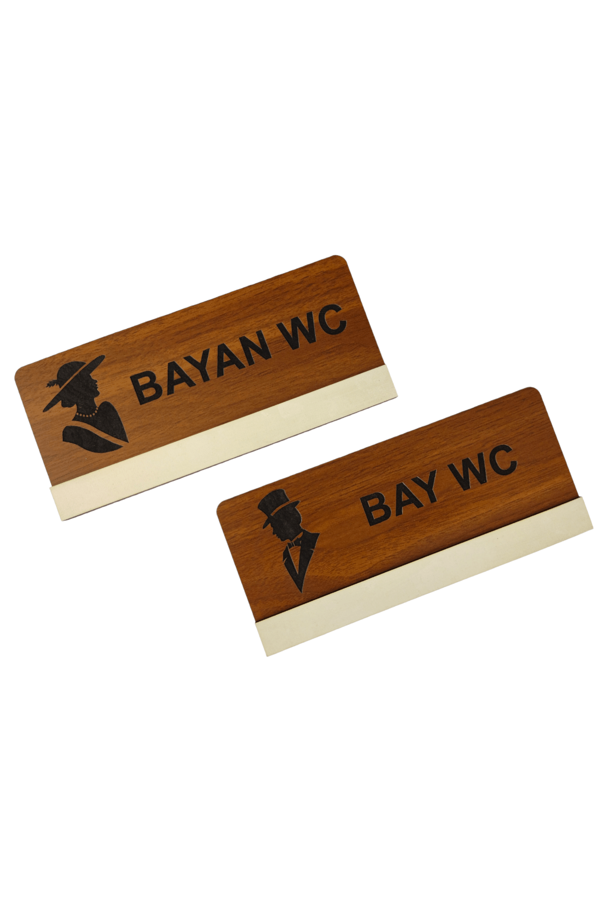Dekoratif İkili Ahşap Bay Bayan WC Kapı İsimliği, Kapı Tabelası