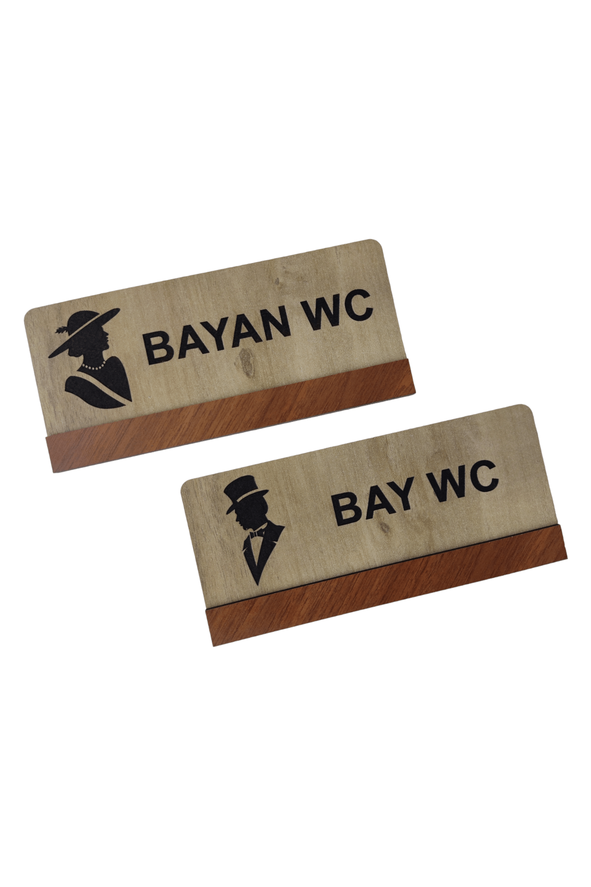 Dekoratif İkili Ahşap Bay Bayan WC Kapı İsimliği, Kapı Tabelası