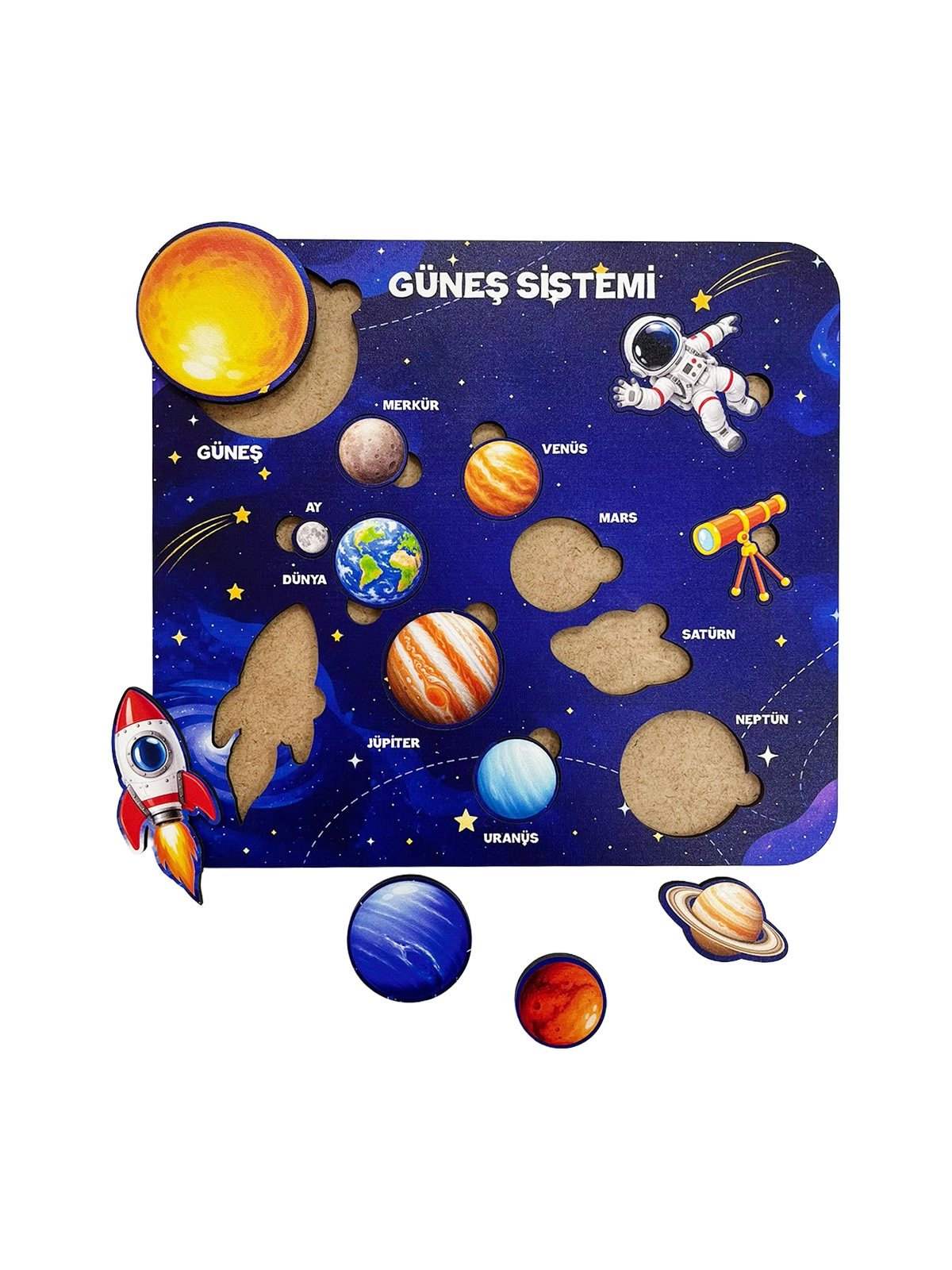 Ahşap Güneş Sistemi Gezegenler Eşleştirme ve Öğrenme Oyunu
