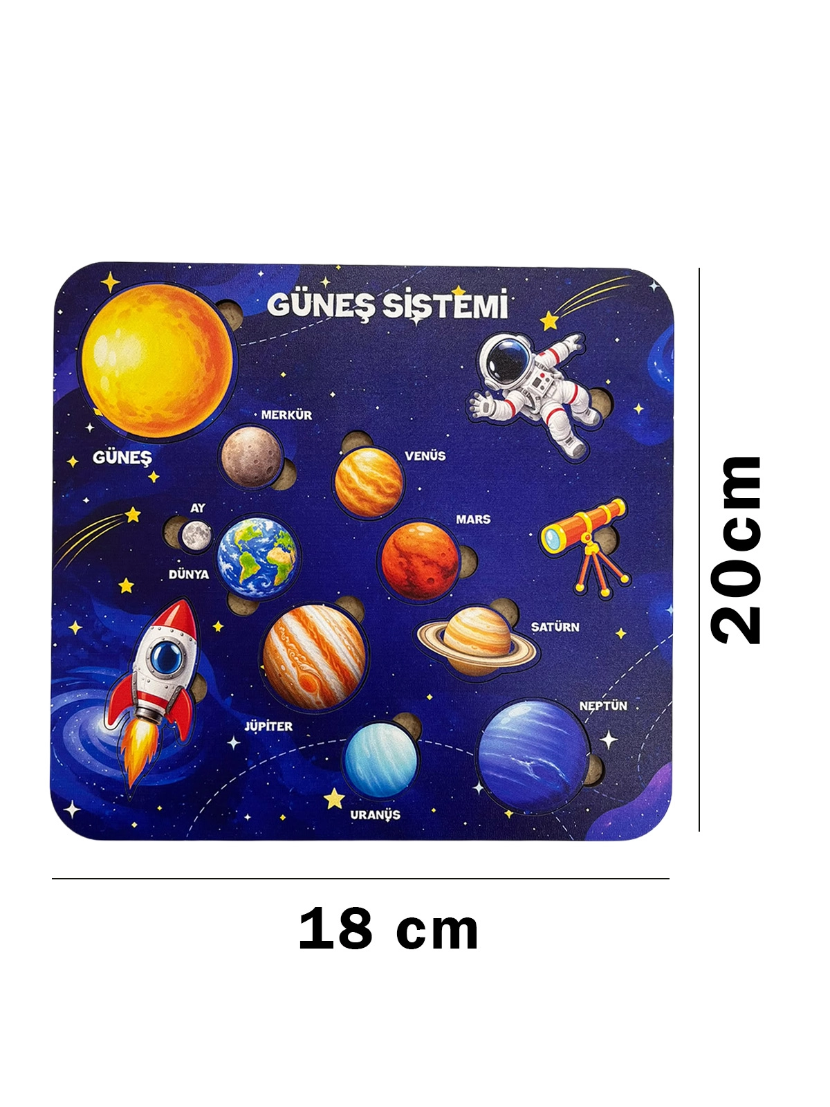 Ahşap Güneş Sistemi Gezegenler Eşleştirme ve Öğrenme Oyunu