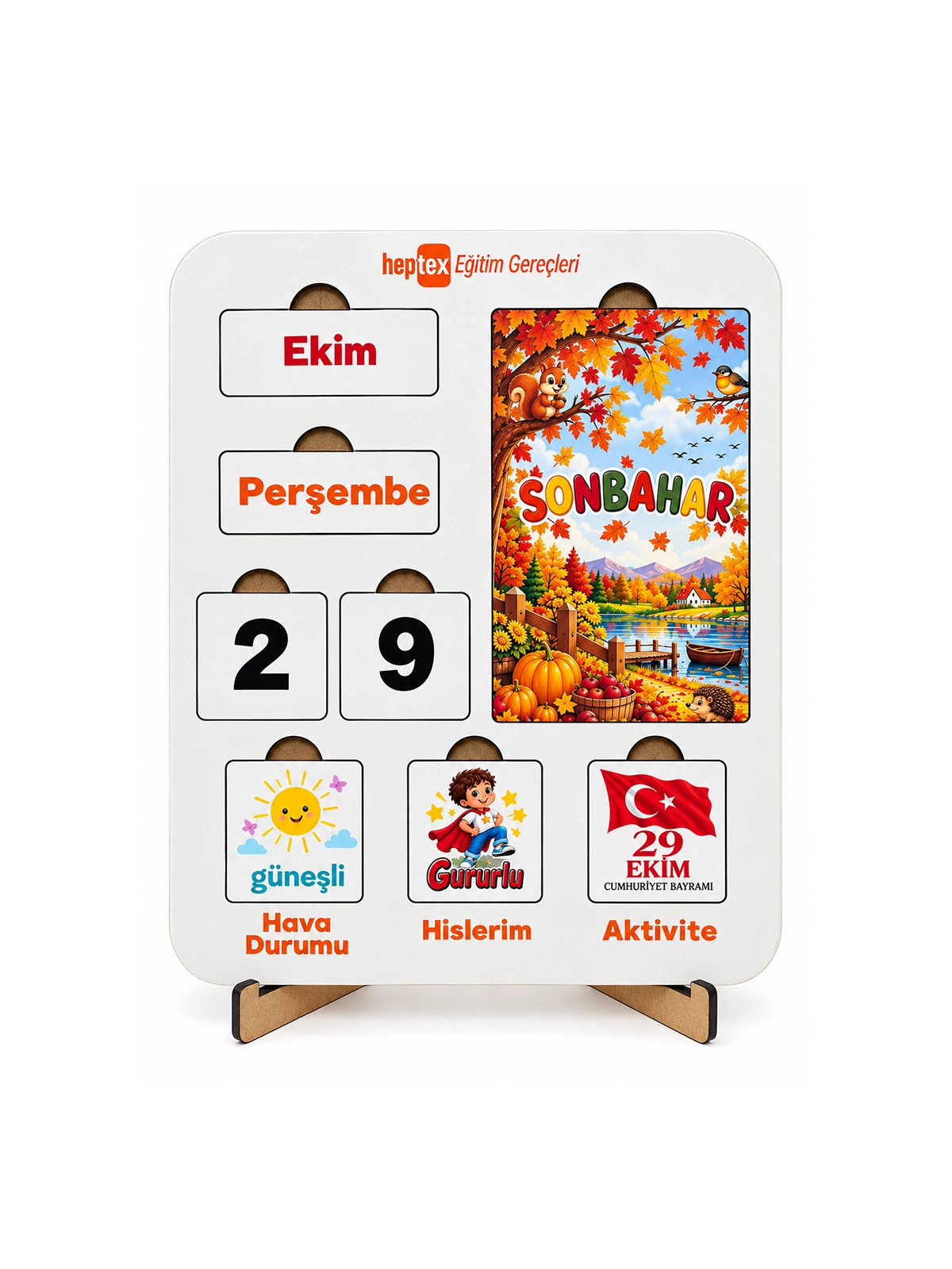 Ahşap Eğitici Takvim Panosu – Günler, Aylar, Tarihler ve Duygu Durumu