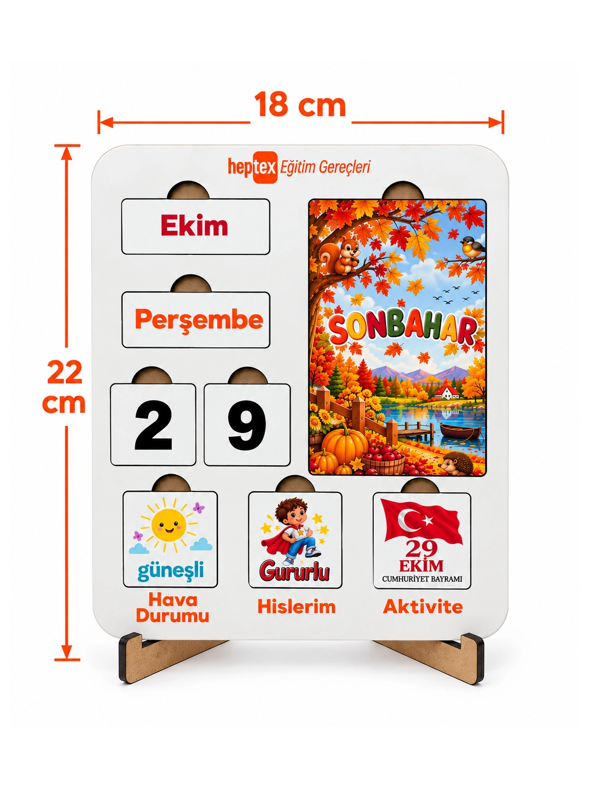 Ahşap Eğitici Takvim Panosu – Günler, Aylar, Tarihler ve Duygu Durumu