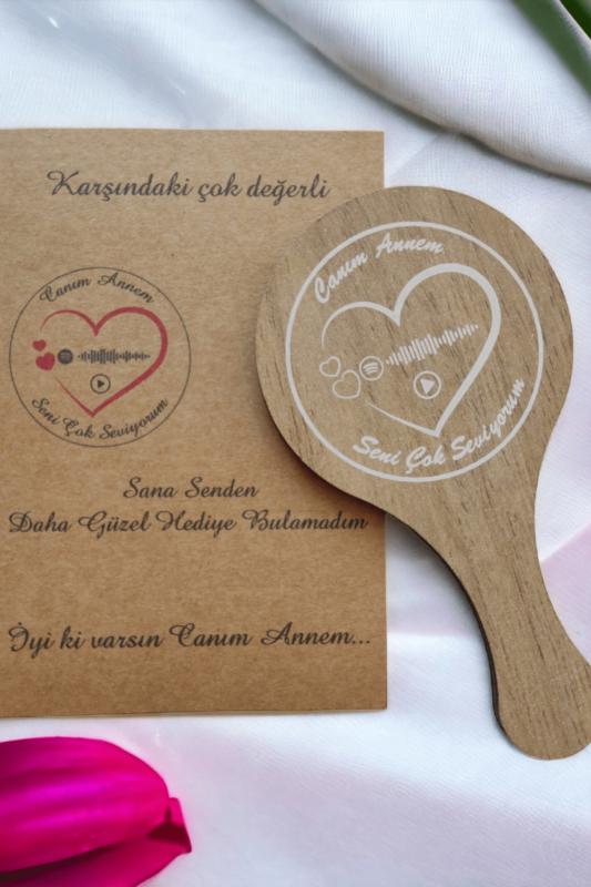 Anneler Günü Hediyesi Spotify Plaklı Ahşap Ayna