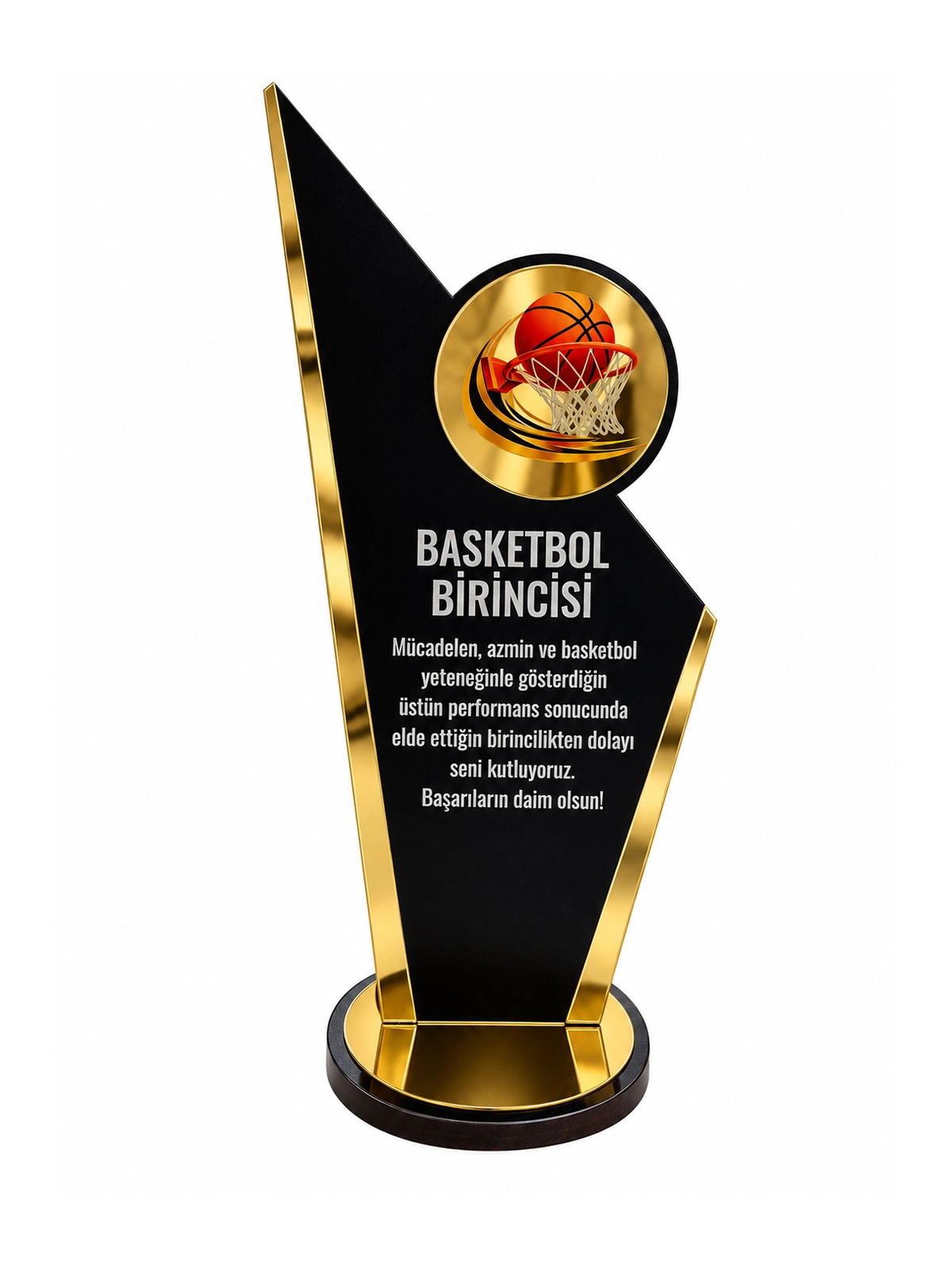 Kişiye Özel Ahşap Basketbol Plaketi – Gold Pleksi Detaylı