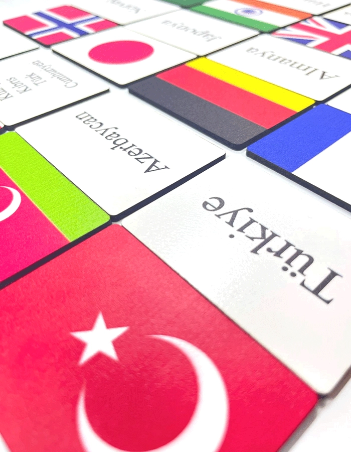 Ahşap Bayraklar ve Ülkeler Eşleştirme Kartları – Eğitici ve Eğlenceli Öğrenme Seti 