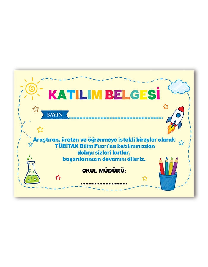 Bilim Fuarı Katılım Belgesi 13