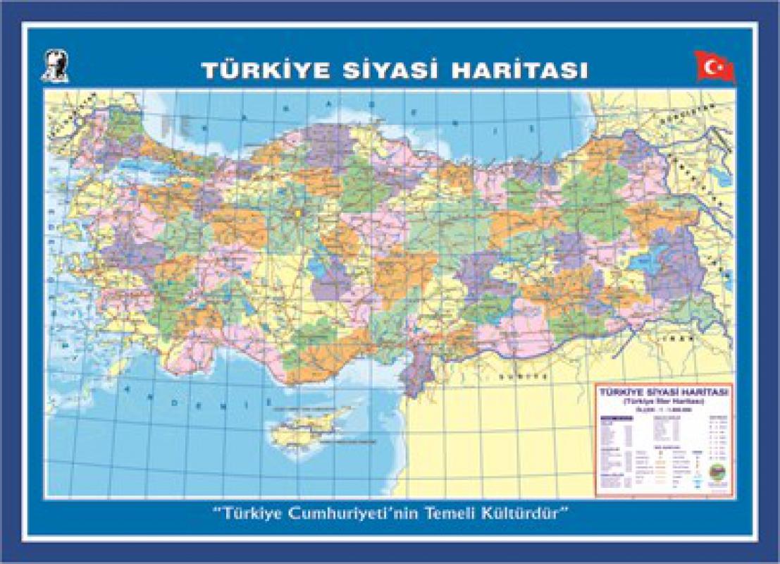 Türkiye Siyasi & Fiziki Haritası (Çift Taraflı- 70 Cm X 100 Cm)