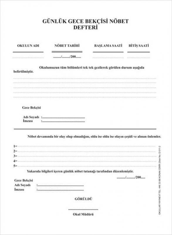 Nöbet Defteri (Gece Bekçisi - 200 Sayfalık)