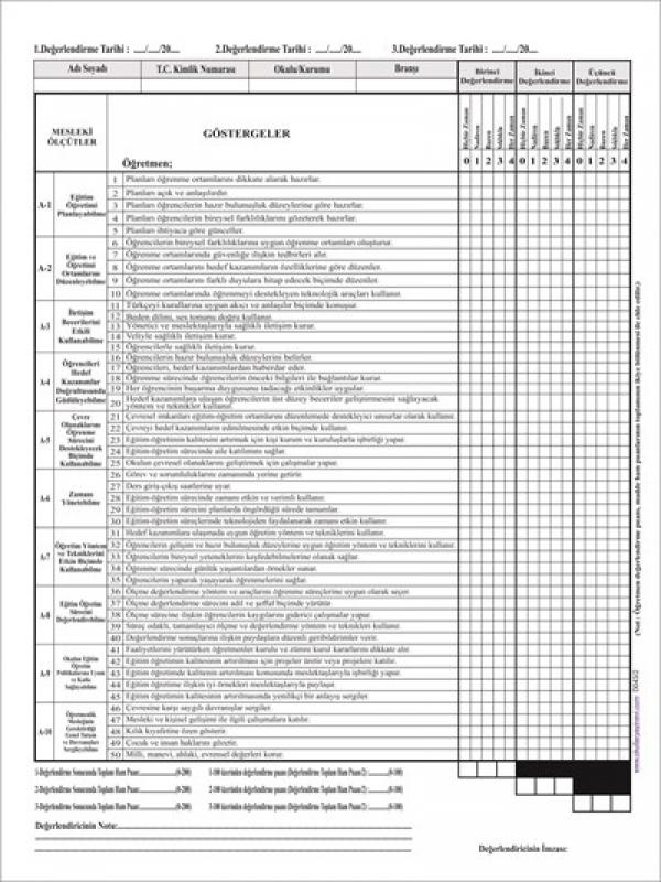 Öğretmen Performans Değerlendirme Defteri (100 Öğretmenlik)