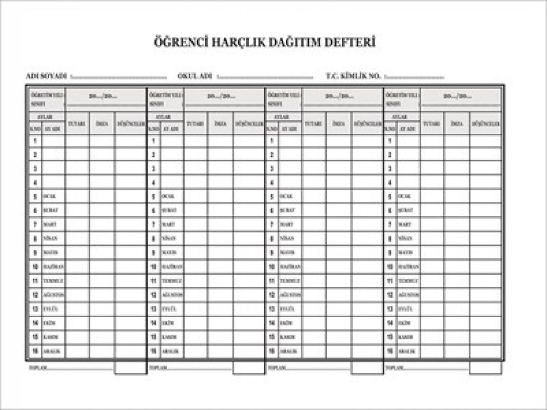 Öğrenci Harçlık Dağitma Defteri