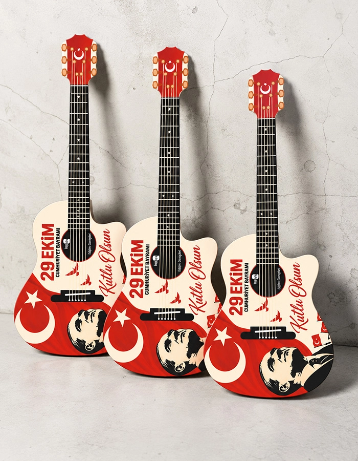 Ahşap Üzeri UV Baskı 29 Ekim Gösteri Gitarı (Asma İpi Dahil) 3 Adet