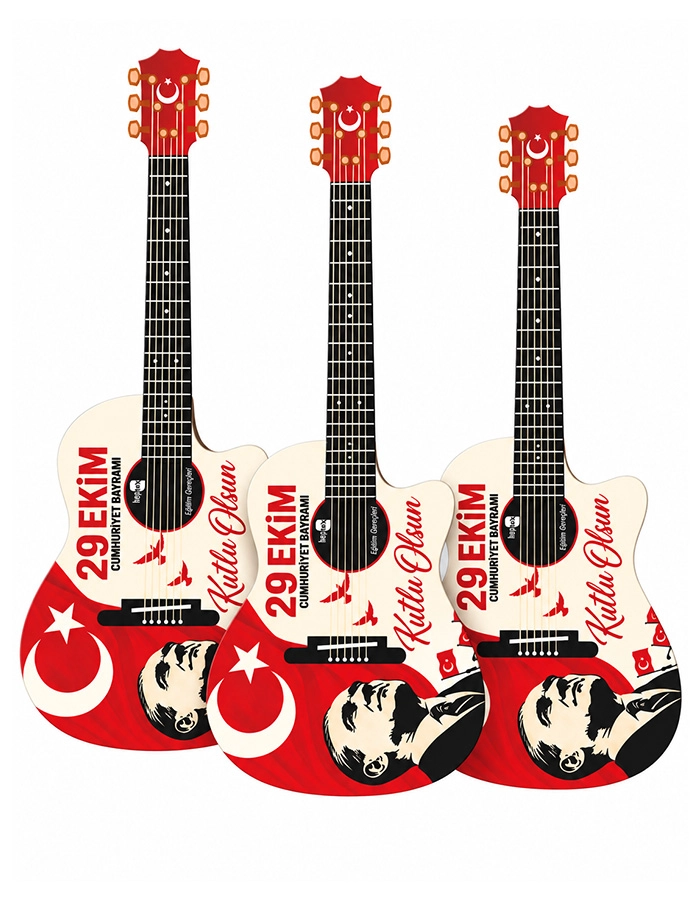 Ahşap Üzeri UV Baskı 29 Ekim Gösteri Gitarı (Asma İpi Dahil) 3 Adet