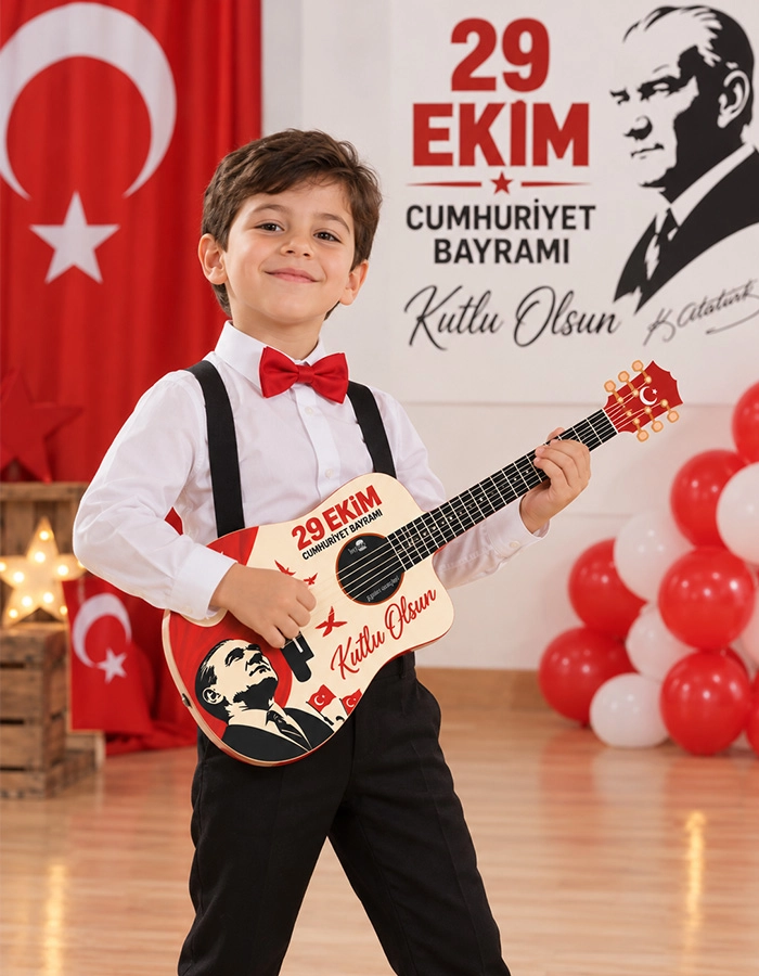 Ahşap Üzeri UV Baskı 29 Ekim Gösteri Gitarı (Asma İpi Dahil) 3 Adet