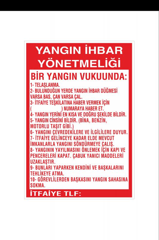 İş Güvenliği Levhası Sticker - Yangın İhbar Yönetmeliği