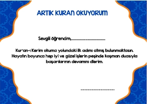 Artık Kur-an Okuyorum Belgesi 