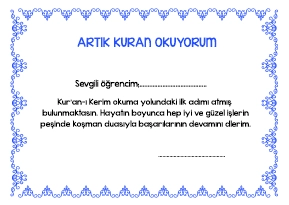 Artık Kur-an Okuyorum Belgesi 