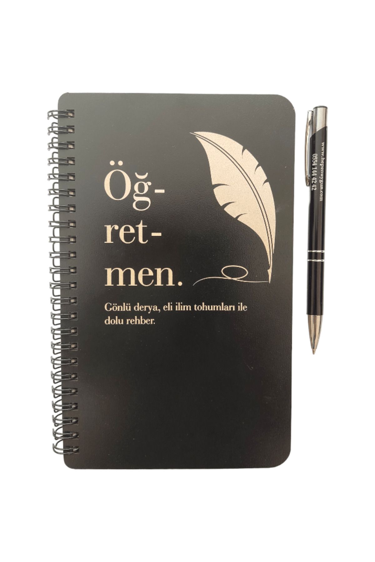 Öğretmen Temalı Öğretmenler Günü Hediyesi Ahşap Kapaklı Defter Kalem Seti