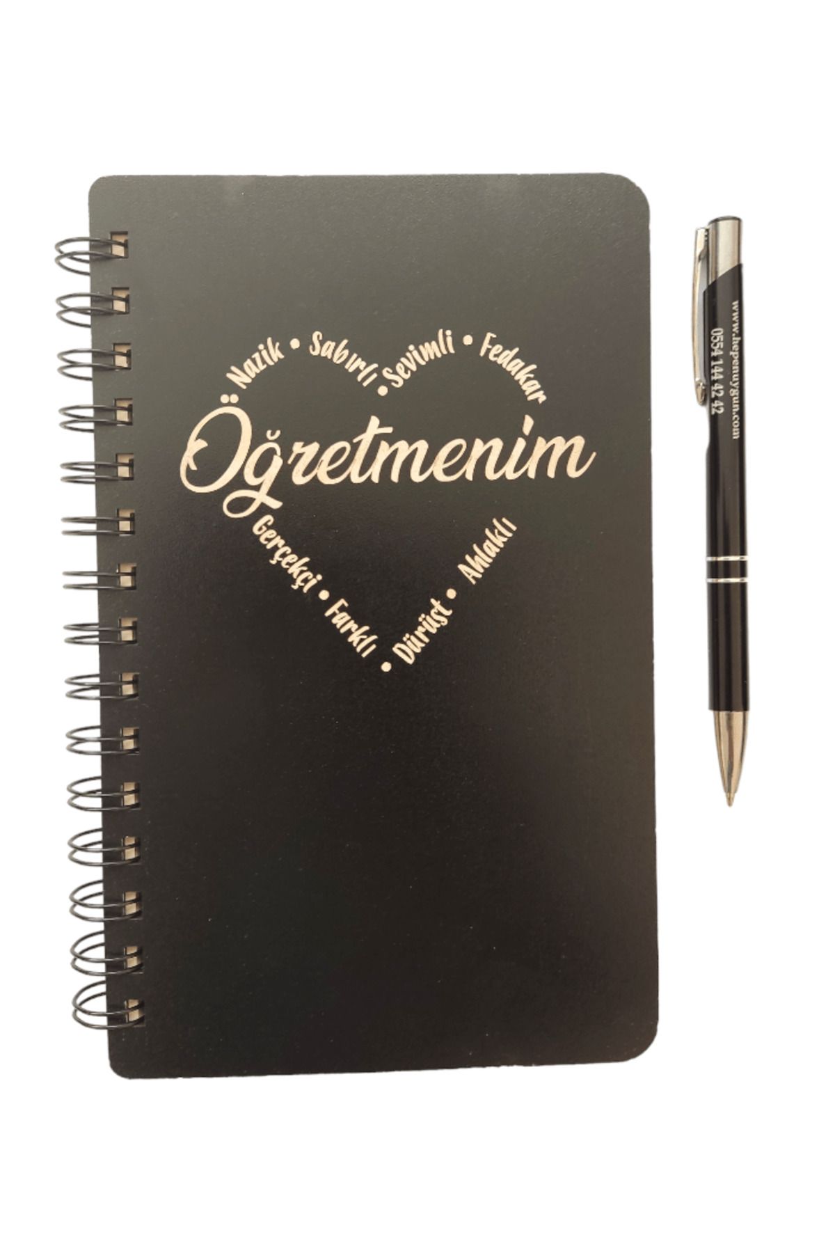 Öğretmen Temalı Öğretmenler Günü Hediyesi Ahşap Kapaklı Defter Kalem Seti
