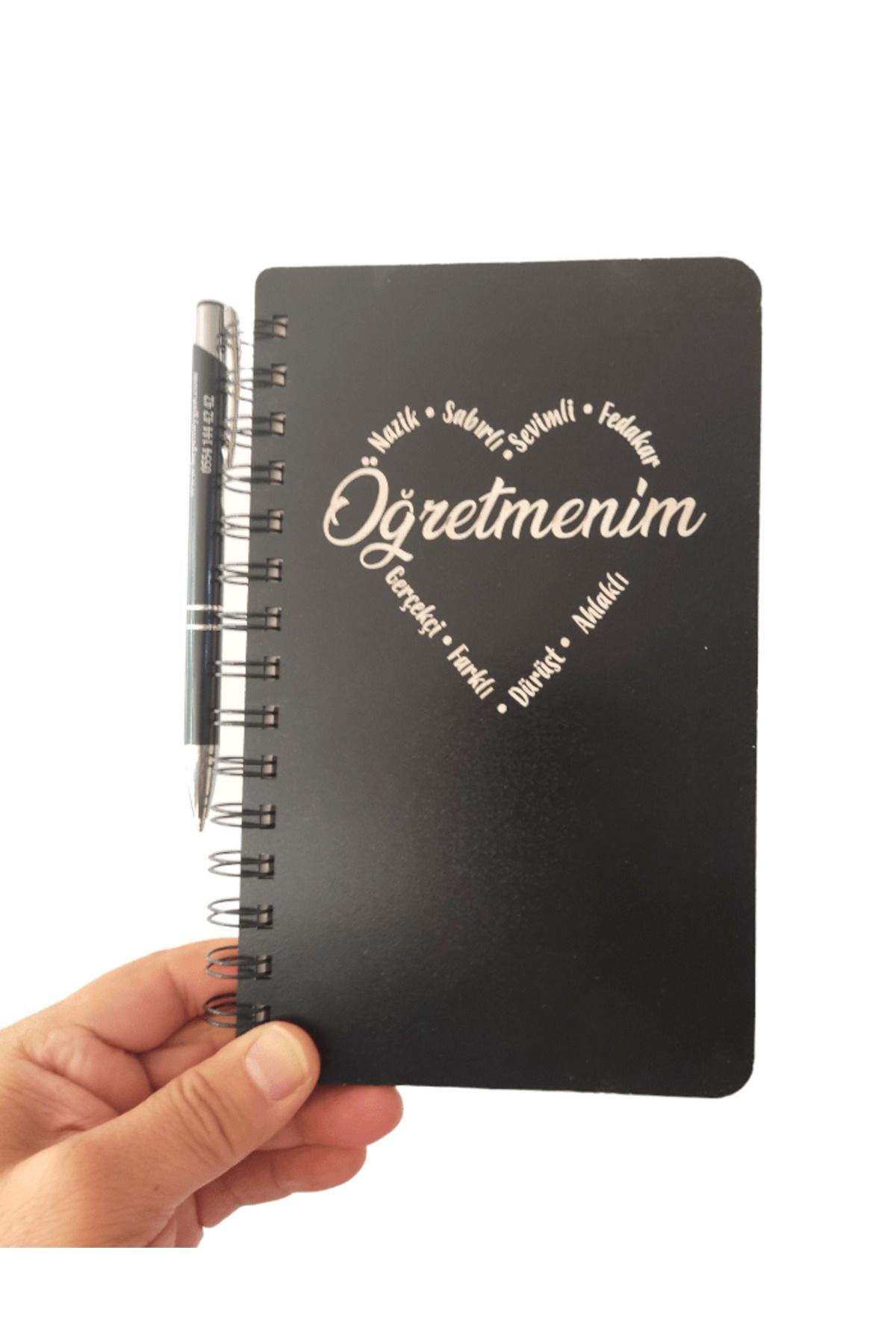 Öğretmen Temalı Öğretmenler Günü Hediyesi Ahşap Kapaklı Defter Kalem Seti