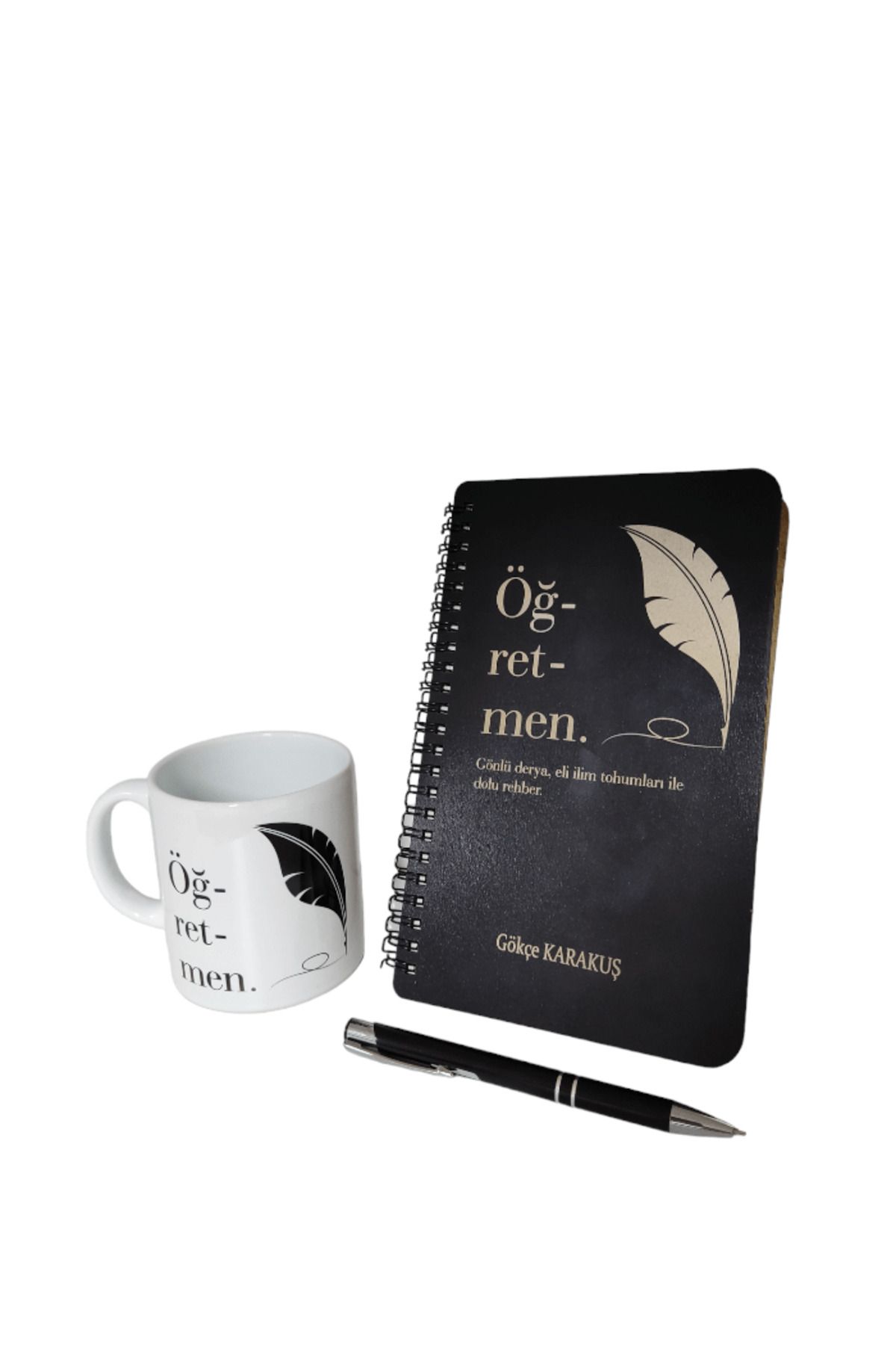 Öğretmenler Günü Hediyesi Ahşap Kapaklı Defter Kalem ve Bardak Seti