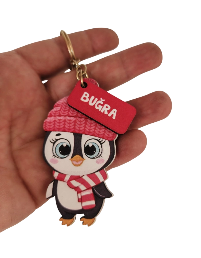 Karne Hediyesi Penguen Ahşap Kalemlik, Anahtarlık, Cetvel Seti