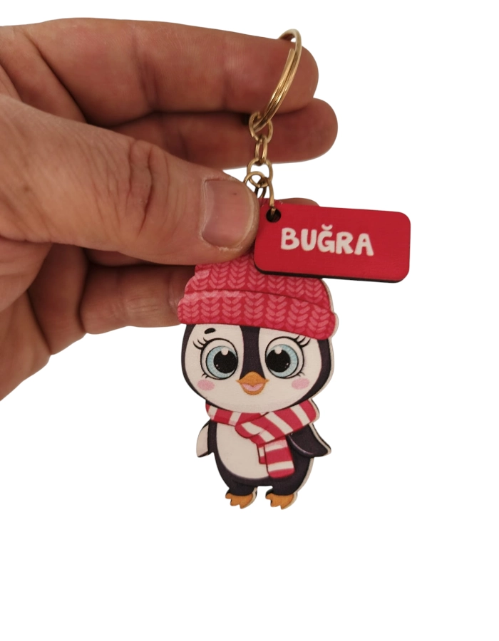 Karne Hediyesi Penguen Ahşap Anahtarlık