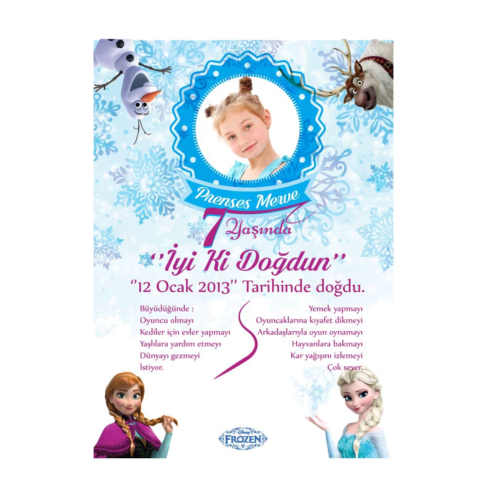 Kişiye Özel Frozen Temalı Doğum Günü Afişi (30x42cm)