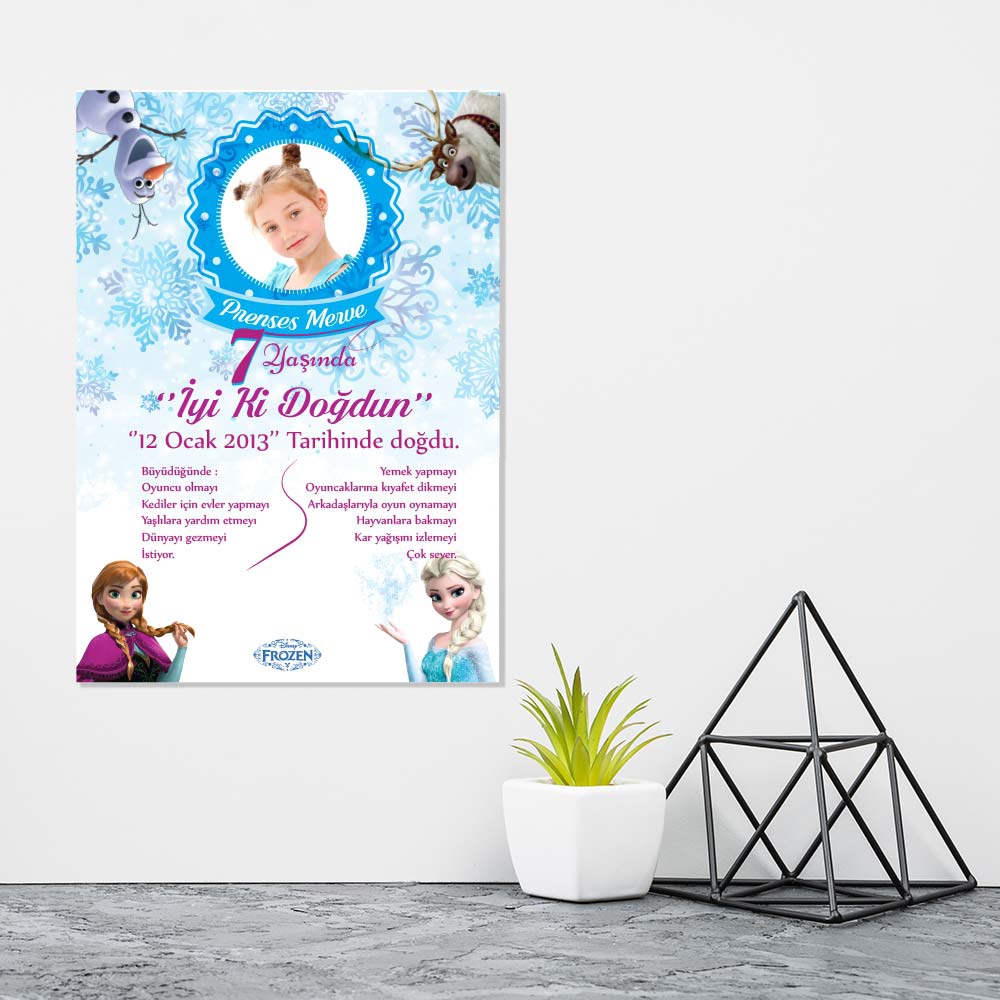 Kişiye Özel Frozen Temalı Doğum Günü Afişi (30x42cm)