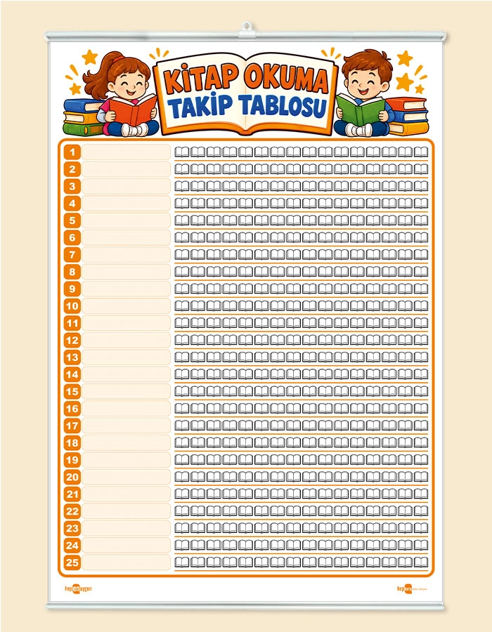 Kitap Okuma Takip Tablosu – 25 Öğrencilik Yaz-Sil Çıtalı Branda Baskı
