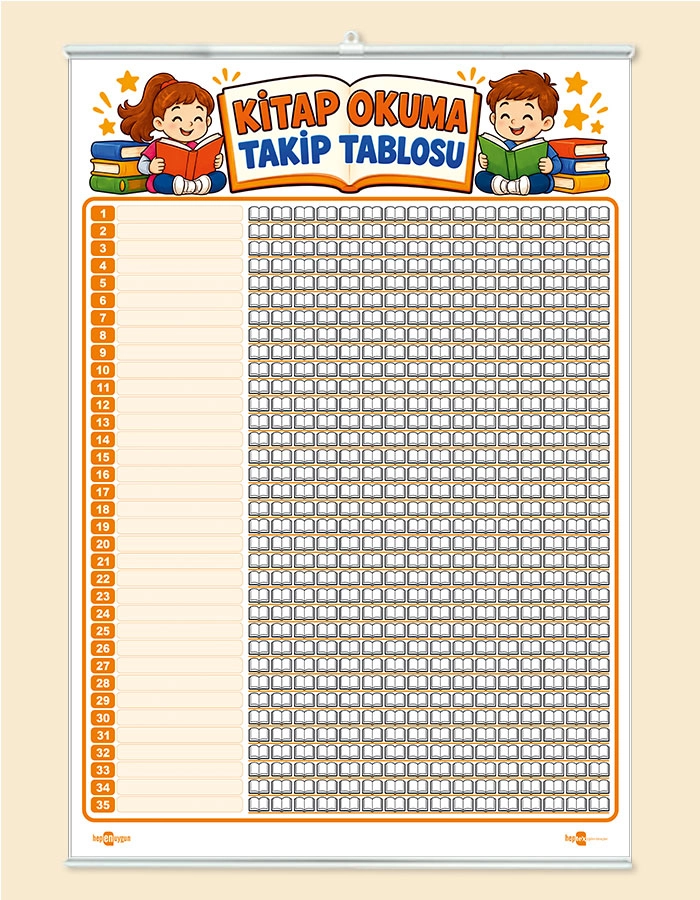 Kitap Okuma Takip Tablosu – 35 Öğrencilik Yaz-Sil Çıtalı Branda Baskı