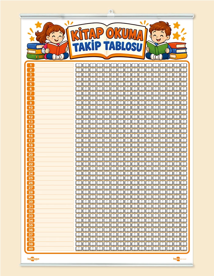 Kitap Okuma Takip Tablosu – 40 Öğrencilik Yaz-Sil Çıtalı Branda Baskı