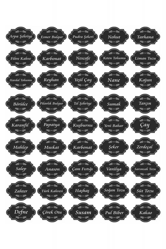 137 Adet Laminasyon Pvc Korumalı Kuruyemiş - Baharat - Bakliyat Kavanoz Etiketi - Siyah Sticker