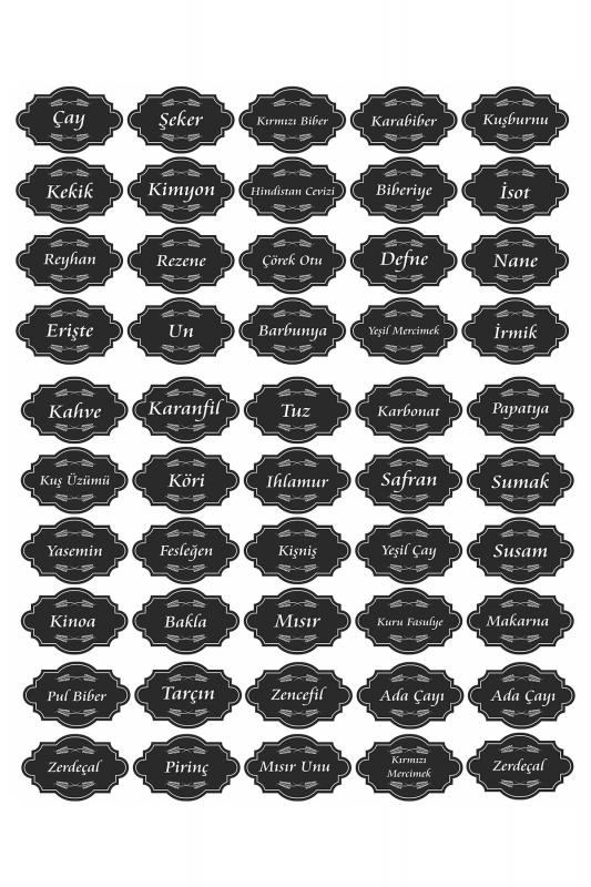 137 Adet Kuruyemiş - Baharat - Bakliyat Kavanoz Etiketi - Siyah Sticker