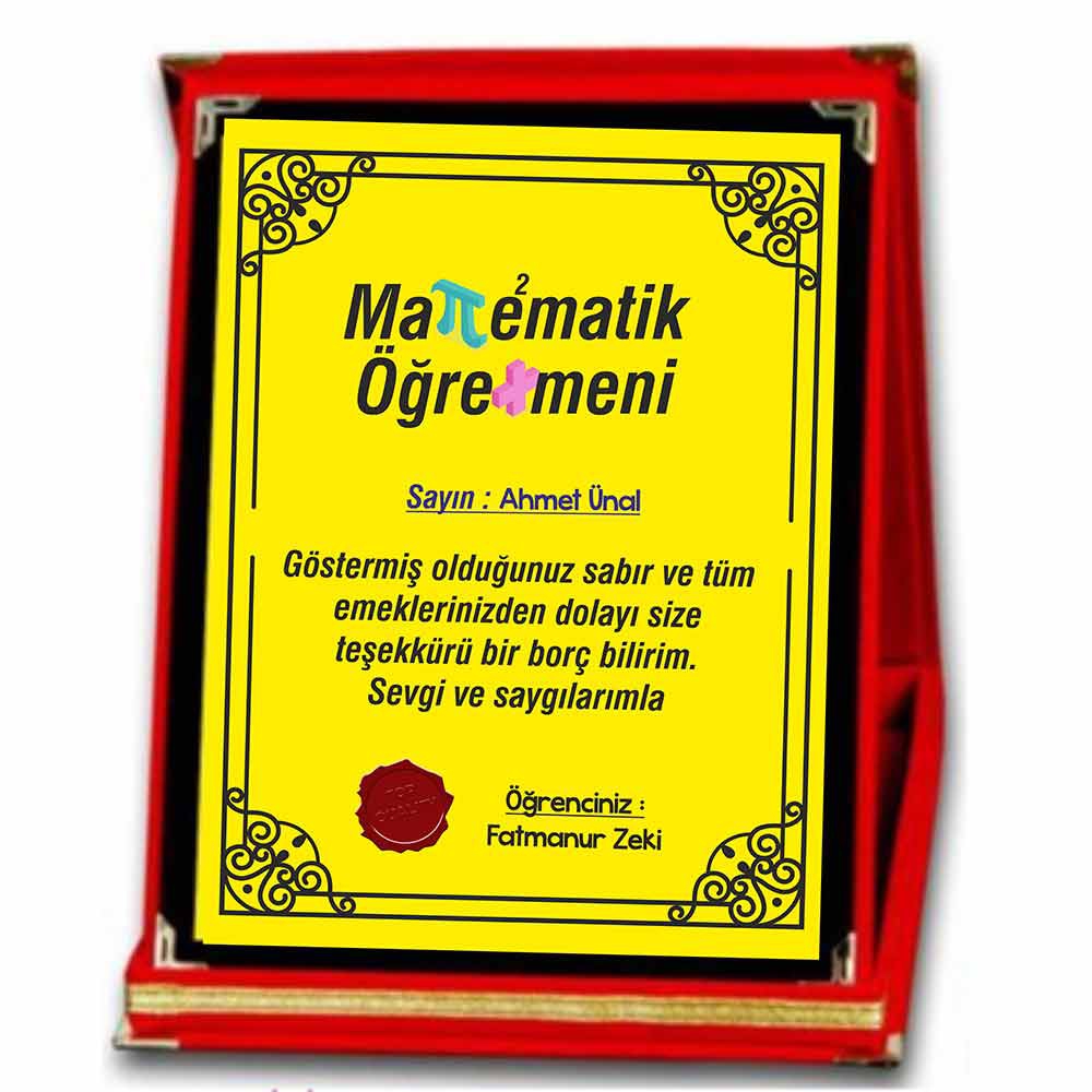 Öğretmenler Günü Hediyesi Matematik Öğretmenine Plaket