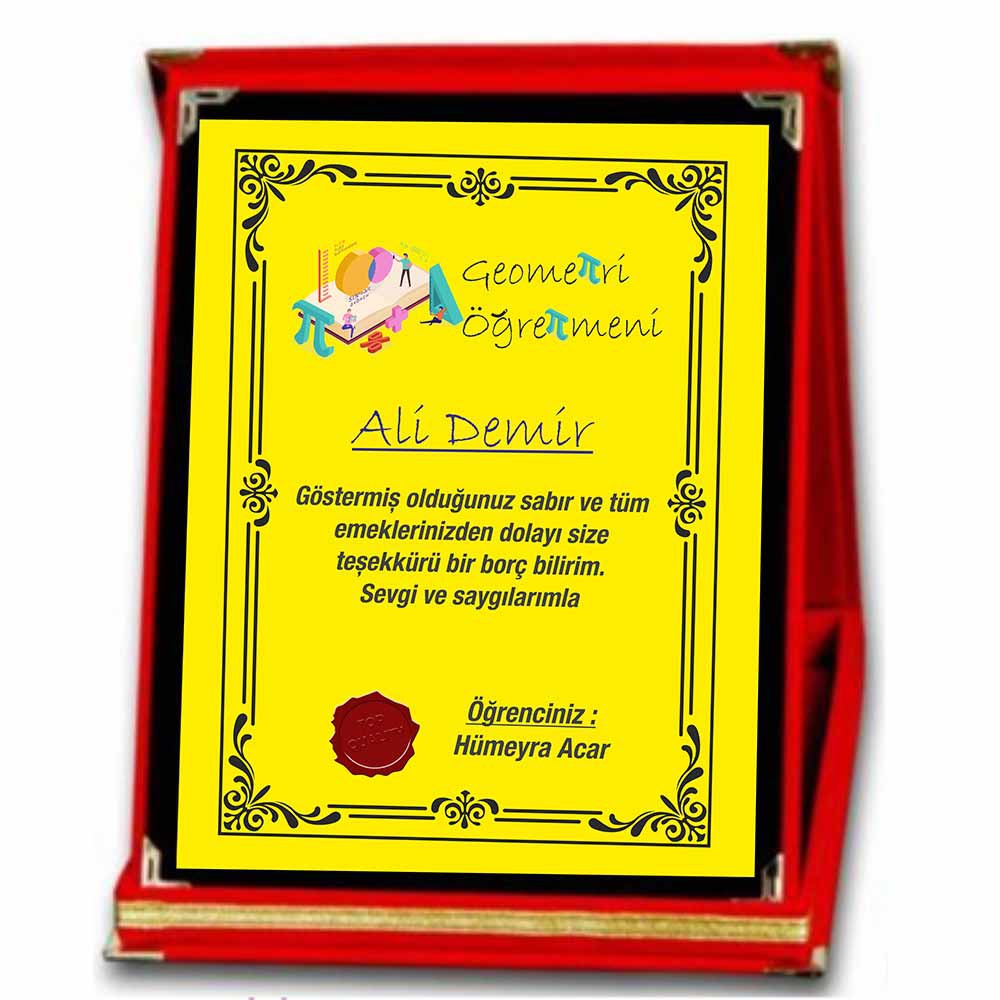 Öğretmenler Günü Hediyesi Geometri Öğretmenine Plaket