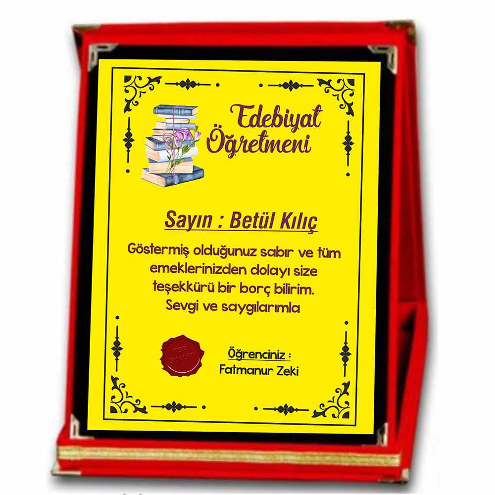 Öğretmenler Günü Hediyesi Edebiyat Öğretmenine Plaket