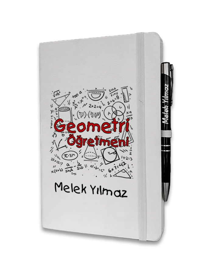 Kişiye Özel Geometri Öğretmeni Baskılı Ajanda ve Kalem Seti