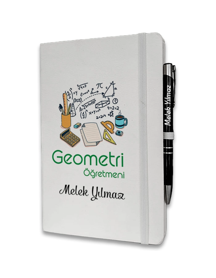 Kişiye Özel Geometri Öğretmeni Baskılı Ajanda ve Kalem Seti
