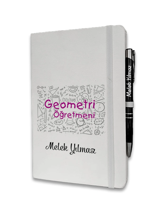 Kişiye Özel Geometri Öğretmeni Baskılı Ajanda ve Kalem Seti