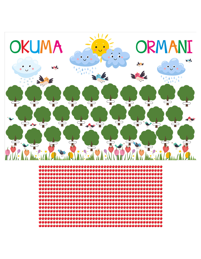 Okuma Ormanı 100x150cm Branda ve Elma Sticker