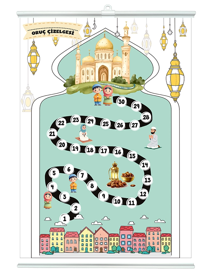 Çocuklar İçin Boyanabilir Eğitici Ramazan Oruç Çizelgesi - Ramazan Motivasyon Panosu 35x50cm