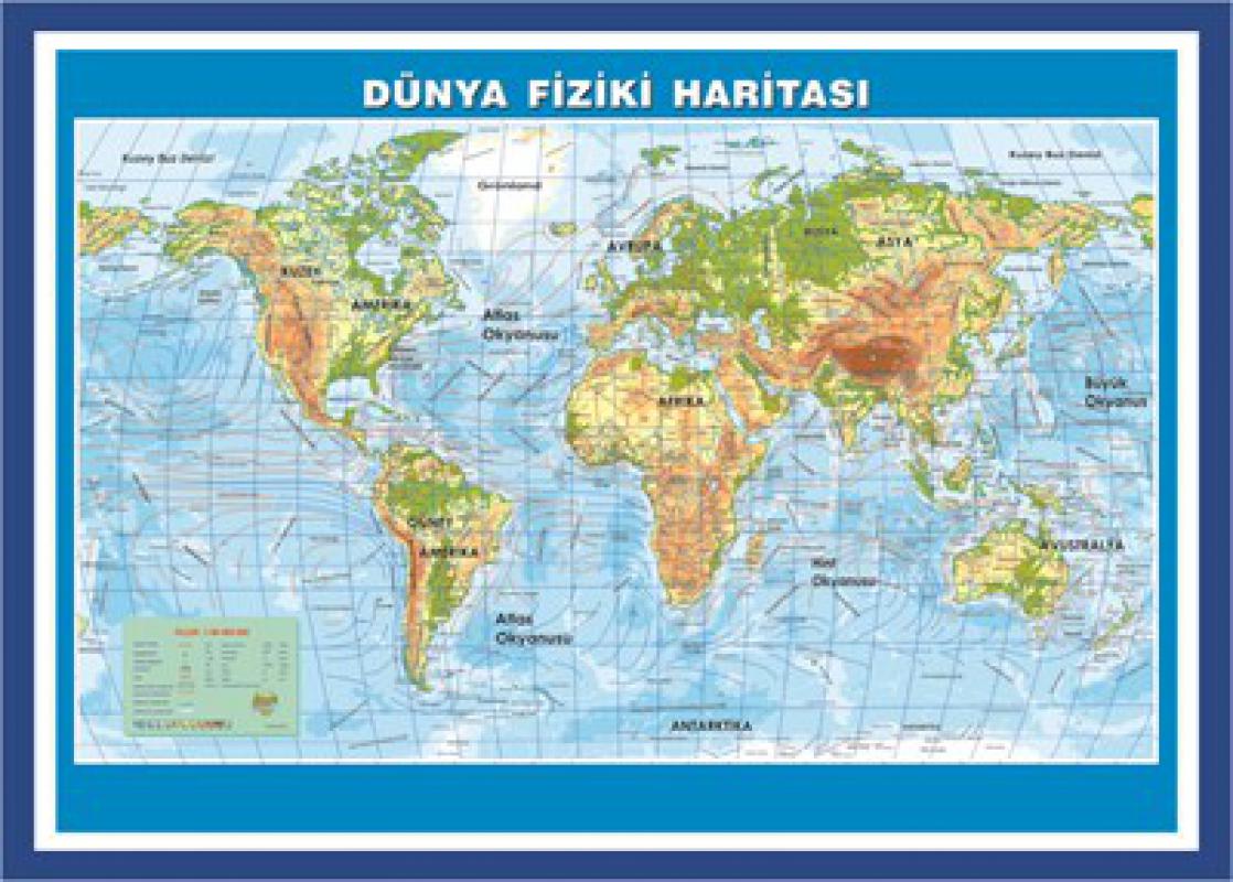 Dünya Fiziki Haritası (Çıtalı - 70 Cm X 100 Cm) | Hepenuygun