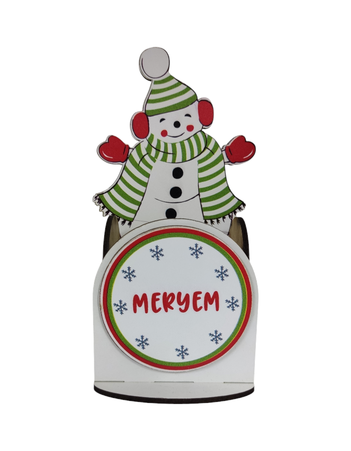 Karne Hediyesi Kardan Adamlı Ahşap Kalemlik