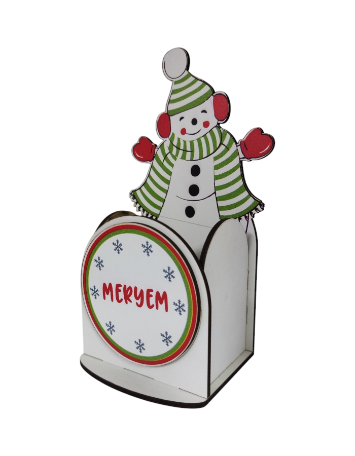 Karne Hediyesi Kardan Adamlı Ahşap Kalemlik