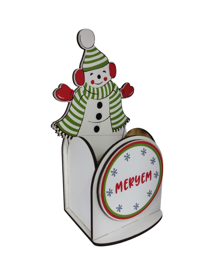 Karne Hediyesi Kardan Adamlı Ahşap Kalemlik